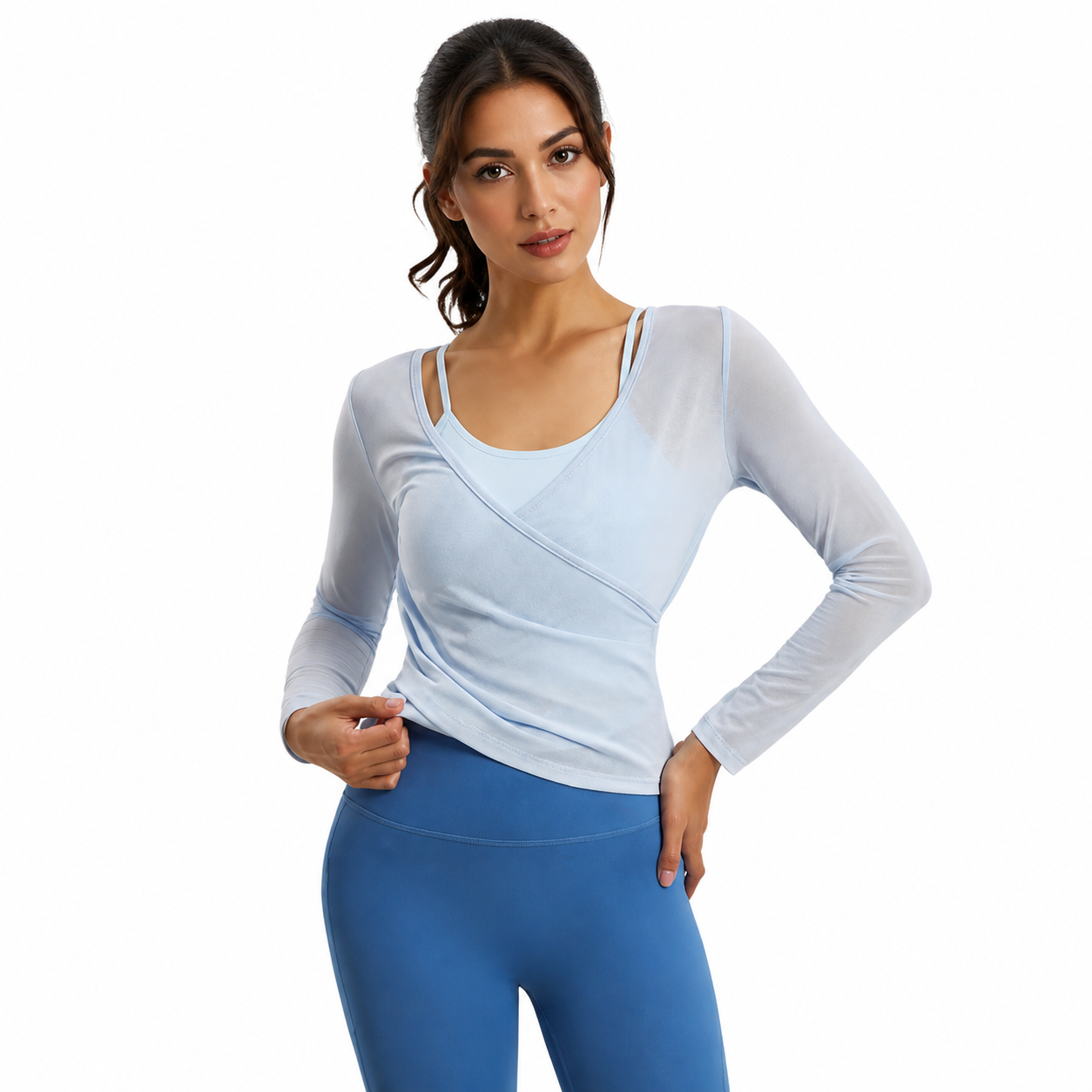 Breathable Detachable Mesh Long Sleeve Yoga Top for Women