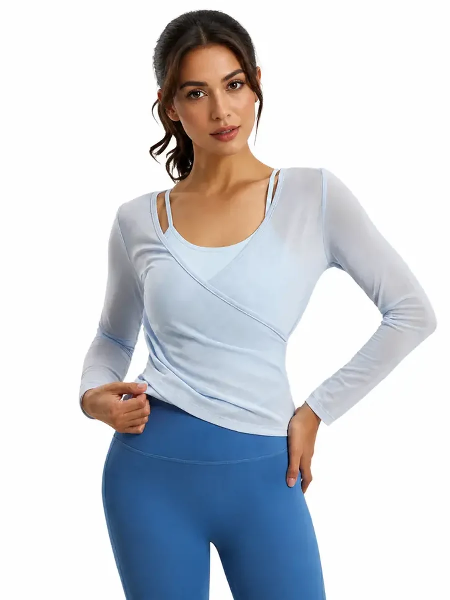Breathable Detachable Mesh Long Sleeve Yoga Top for Women
