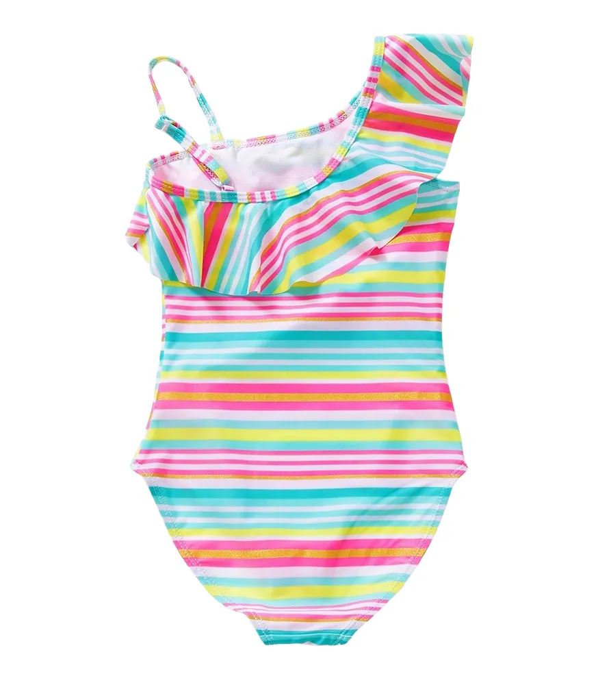 Cust Girls One Shoulder Ruffle One Piece Bathing Swimsuit Colorful Print Swimwear