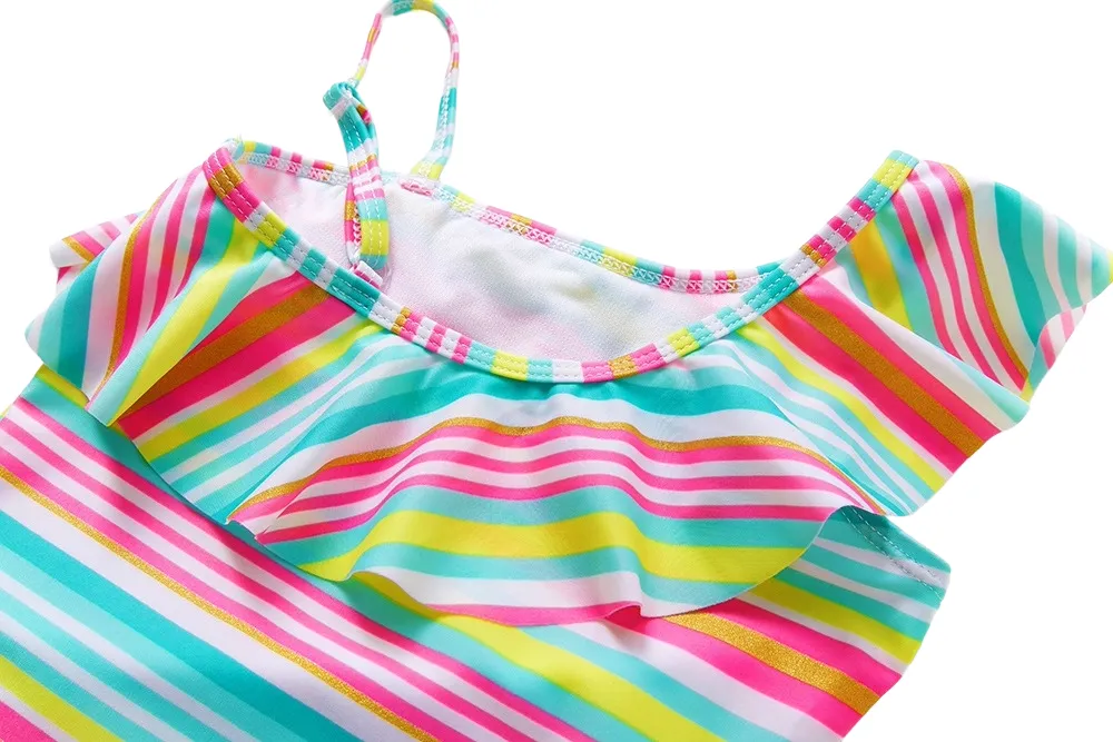 Cust Girls One Shoulder Ruffle One Piece Bathing Swimsuit Colorful Print Swimwear