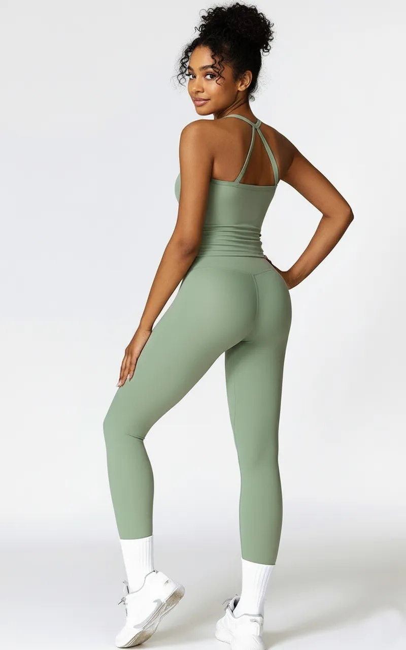 Custom 2 Piece Workout Outfit Sports Tank & Leggings for Gym, Yoga, Running