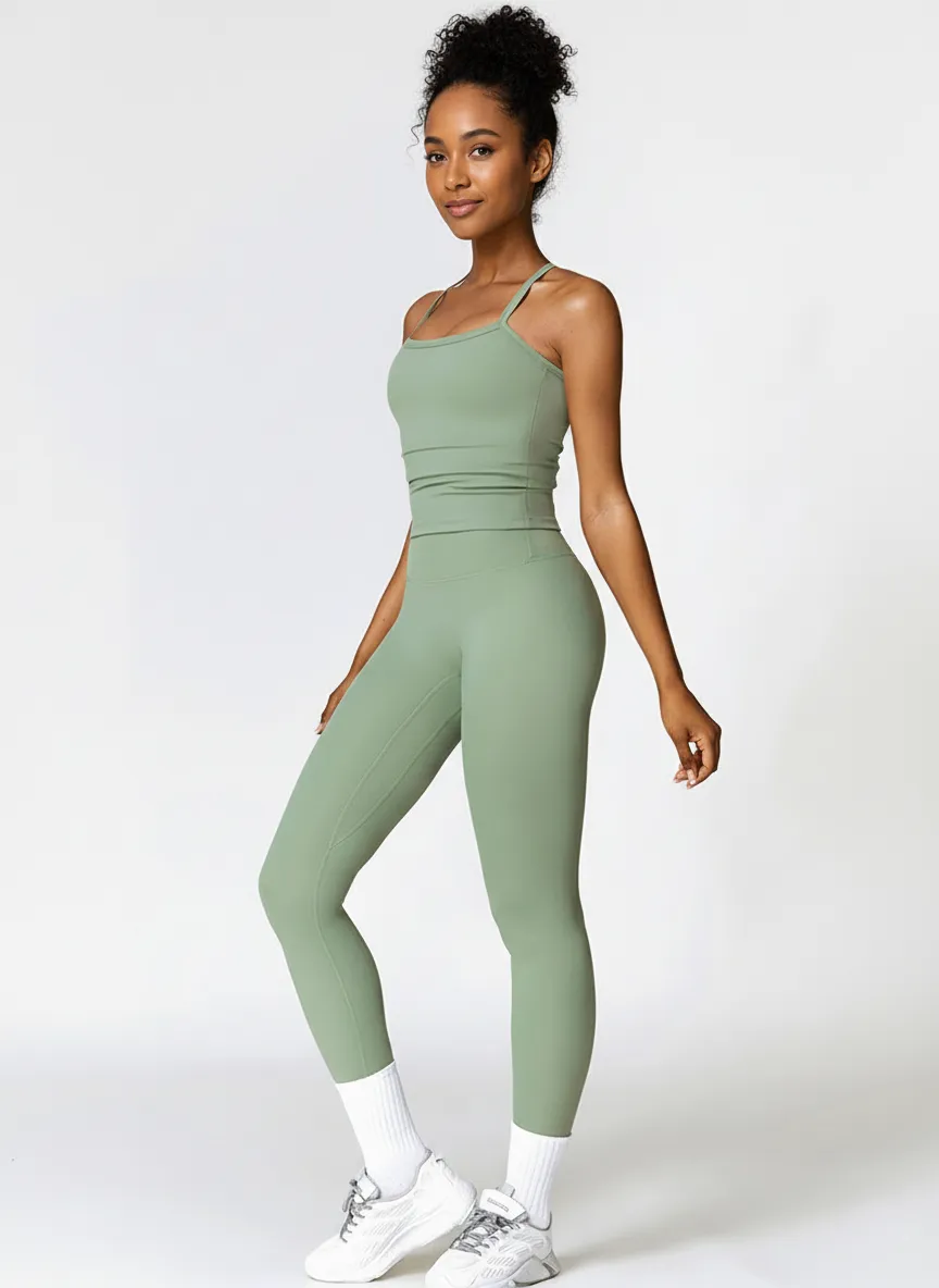Custom 2 Piece Workout Outfit Sports Tank & Leggings for Gym, Yoga, Running