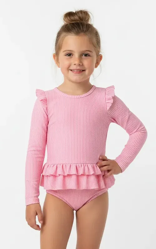 Custom Girls Long Sleeve One-Piece Swimsuit with Ruffle