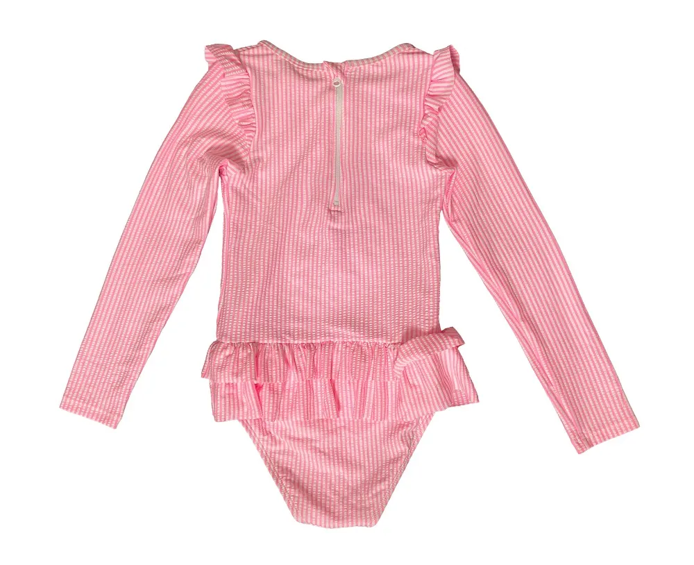 Custom Girls Long Sleeve One-Piece Swimsuit with Ruffle