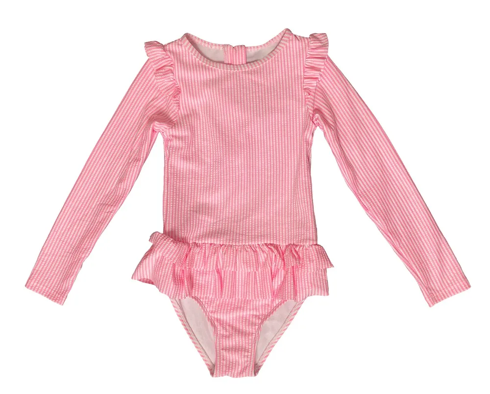 Custom Girls Long Sleeve One-Piece Swimsuit with Ruffle
