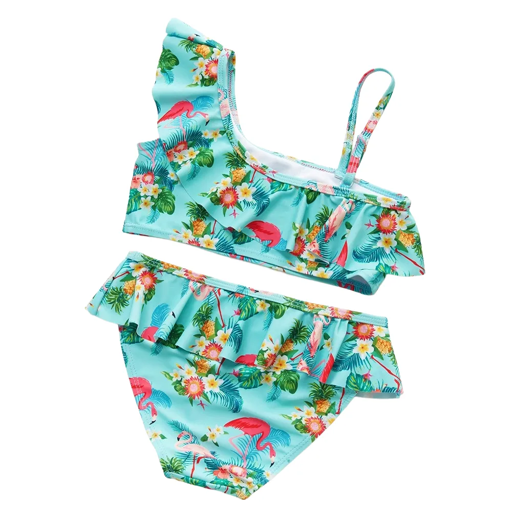 Custom Girls One-Shoulder Ruffle Strap Bikini Set