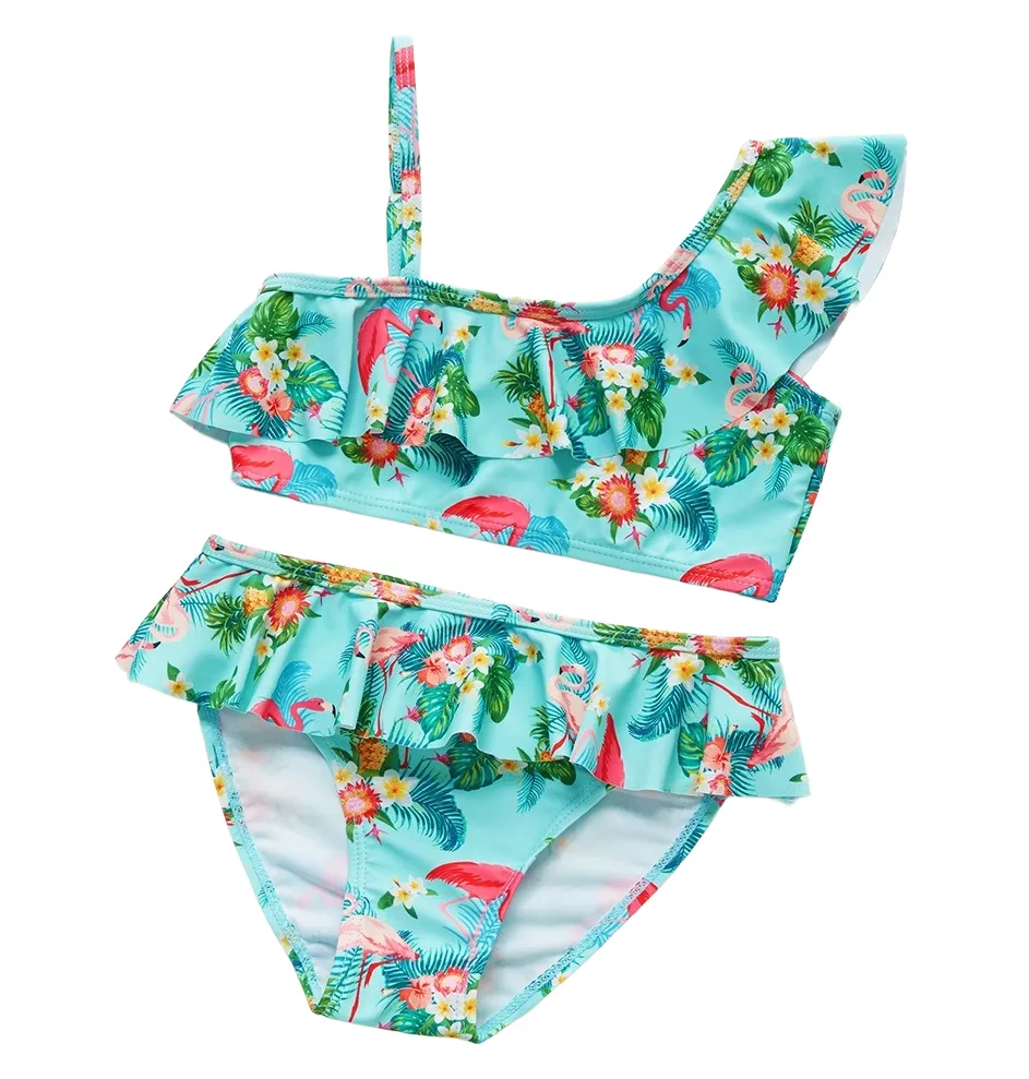 Custom Girls One-Shoulder Ruffle Strap Bikini Set