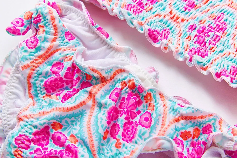 Custom Girls Smocking Two-Piece Bikini with Bow Straps