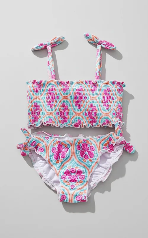 Custom Girls Smocking Two-Piece Bikini with Bow Straps