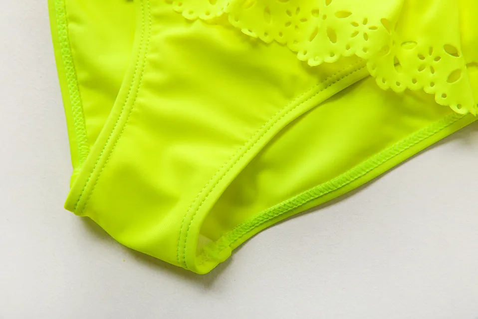 Custom Girls Two-Piece Swimsuit Bikini Set Two Piece Adjustable Shoulder Straps Lace Ruffle