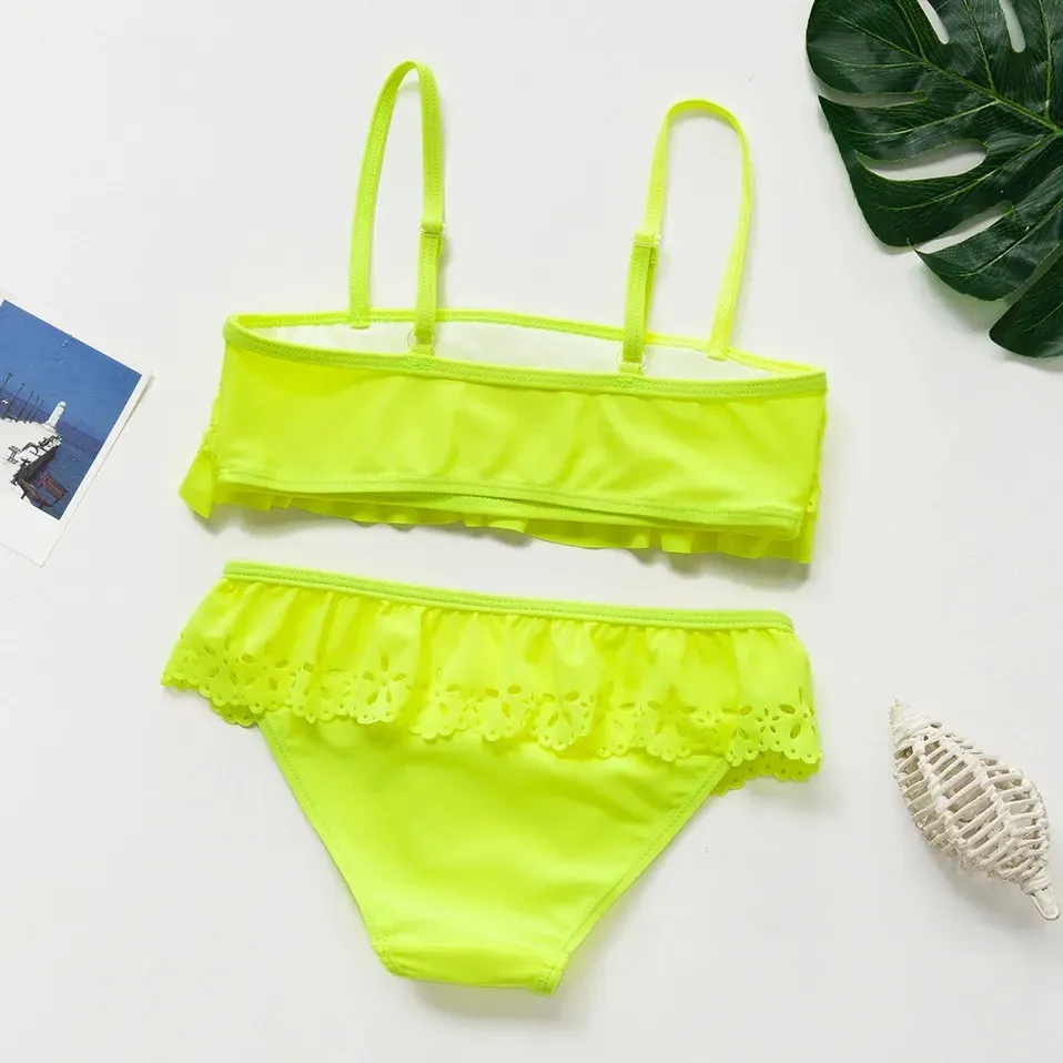 Custom Girls Two-Piece Swimsuit Bikini Set Two Piece Adjustable Shoulder Straps Lace Ruffle
