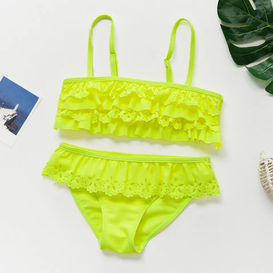 Custom Girls Two-Piece Swimsuit Bikini Set Two Piece Adjustable Shoulder Straps Lace Ruffle