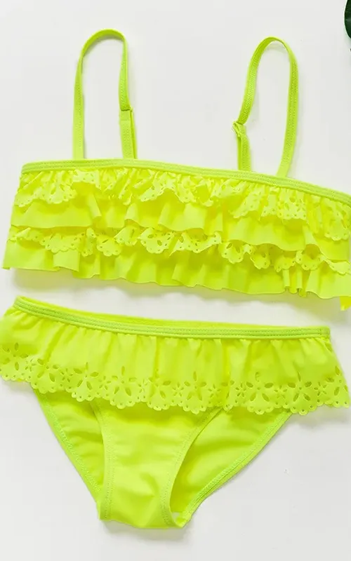 Custom Girls Two-Piece Swimsuit Bikini Set Two Piece Adjustable Shoulder Straps Lace Ruffle