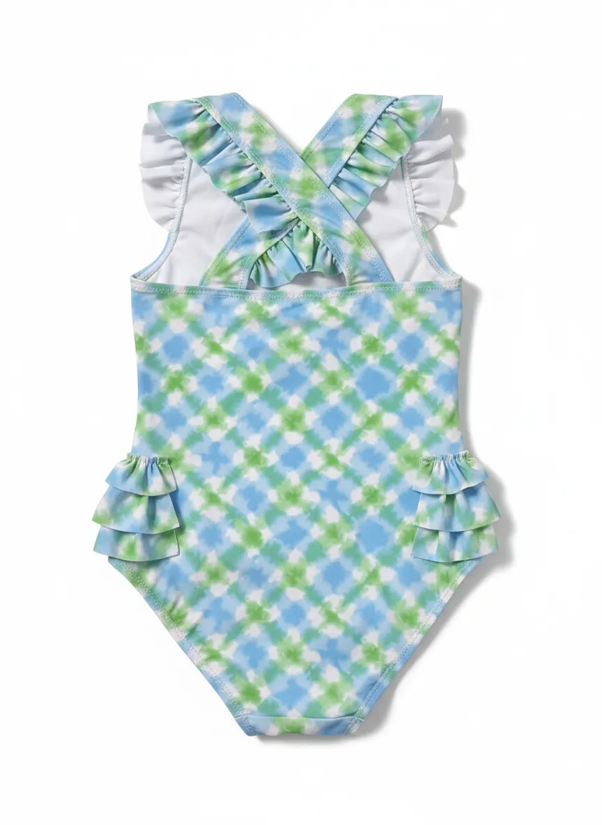 Custom GirlsāPrint One Piece Bathing Suit Swimsuit with Layered Ruffles