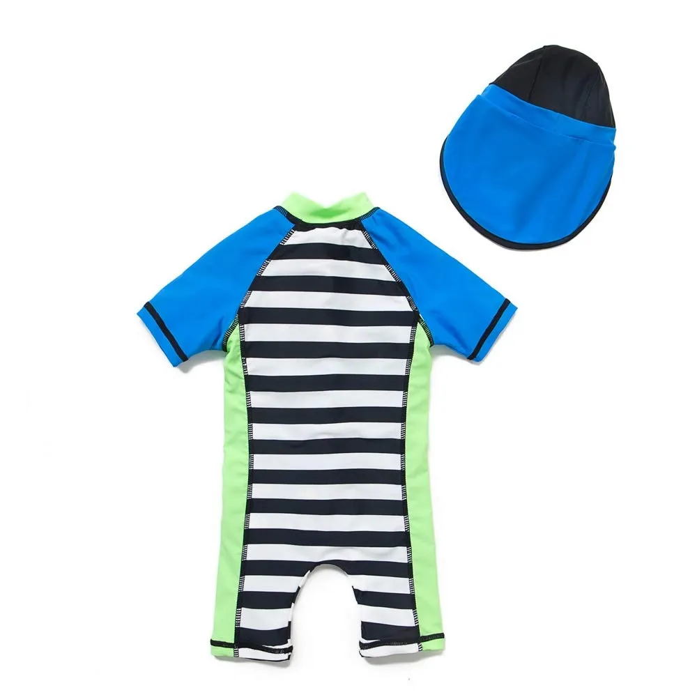 Custom Infant Toddler Boys Full Body Rash Guard UV Protection Swimsuit Set with Cap