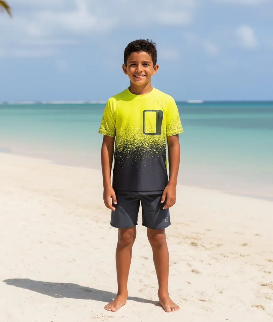 Custom Kids' UV Protection T-Shirt with Laser Cut Zipper Pocket Short Sleeve Rash Guard Top