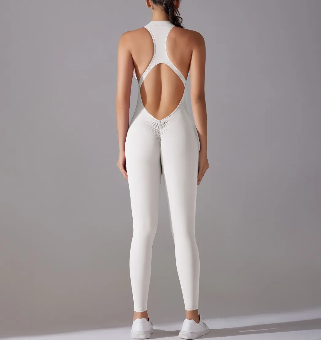 Custom Sexy Backless Sports Zipper Front Jumpsuit for Women High Stretch Workout Outfit