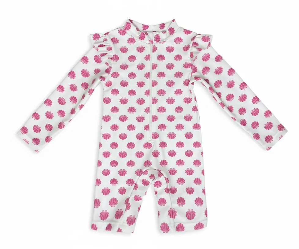 Custom Toddler & Girls Rash Guard Swimsuit with Zipper and Ruffle Shoulder