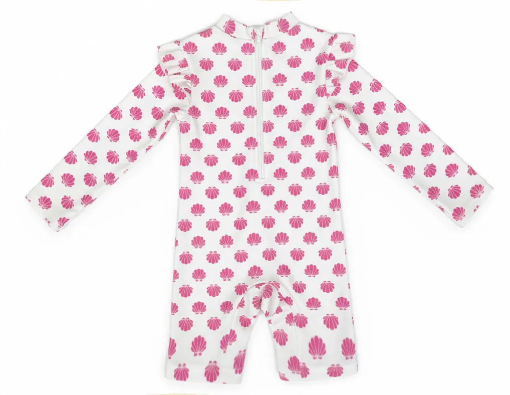 Custom Toddler & Girls Rash Guard Swimsuit with Zipper and Ruffle Shoulder