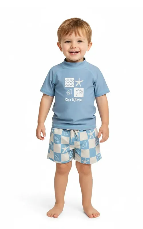 Custom Toddler Two-Piece Swimwear Set Rash Guard Sun Safe Rash Vest and Boardshorts