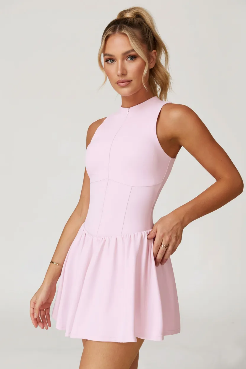 Custom Women’s Activewear High-Neck zipper up Sleeveless Tennis Dress Sports Skirt