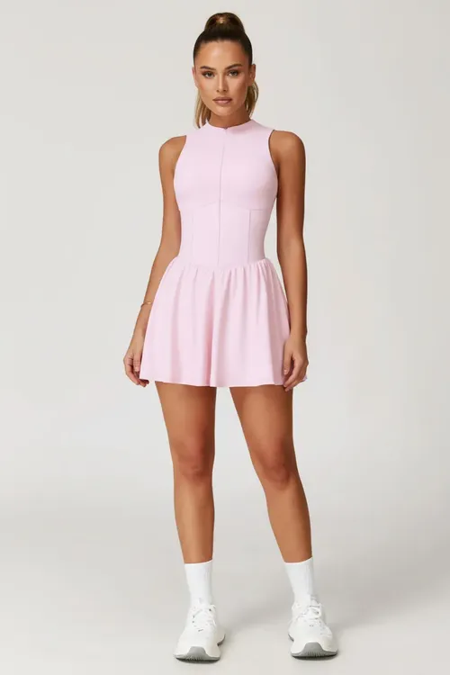 Custom Women’s Activewear High-Neck zipper up Sleeveless Tennis Dress Sports Skirt