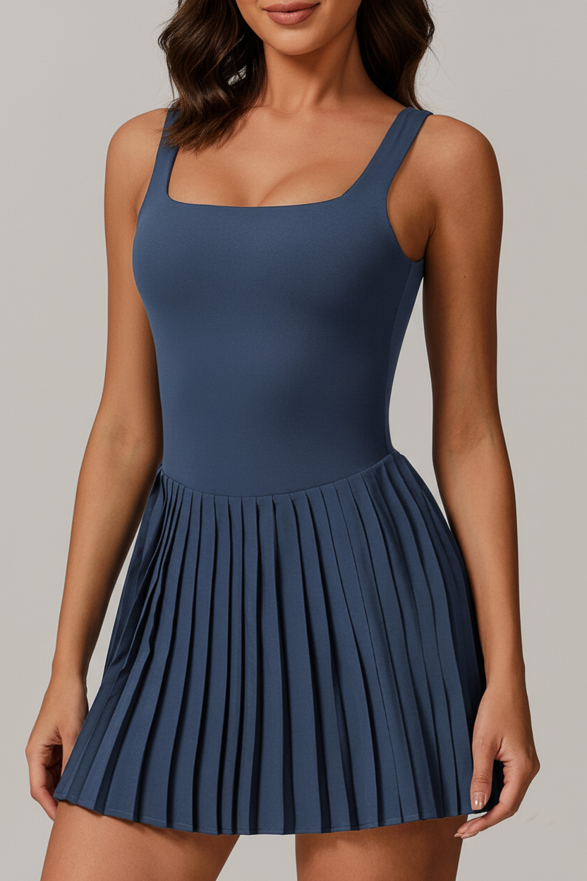 Custom Women’s Activewear Outfit Pleated One-Piece Tennis Dress Skirt & Inner Shorts for Court Training