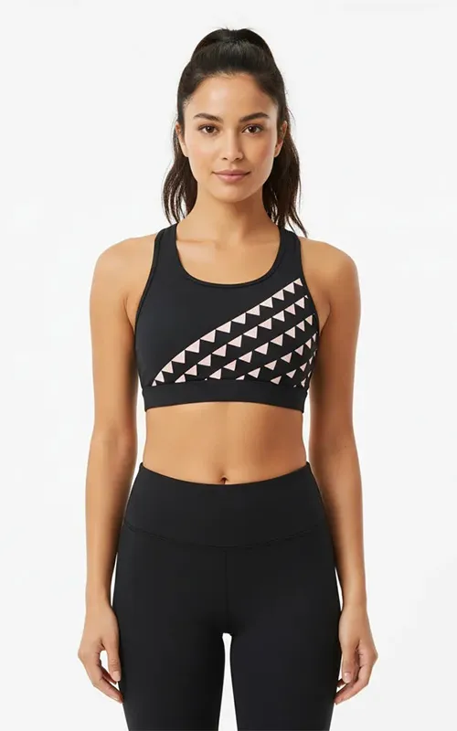 Custom Women's Criss-Cross Back Sports Bra with Printed Front Panel