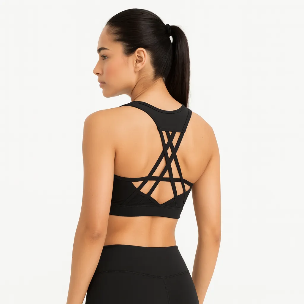 Custom Women's Criss-Cross Back Sports Bra with Printed Front Panel