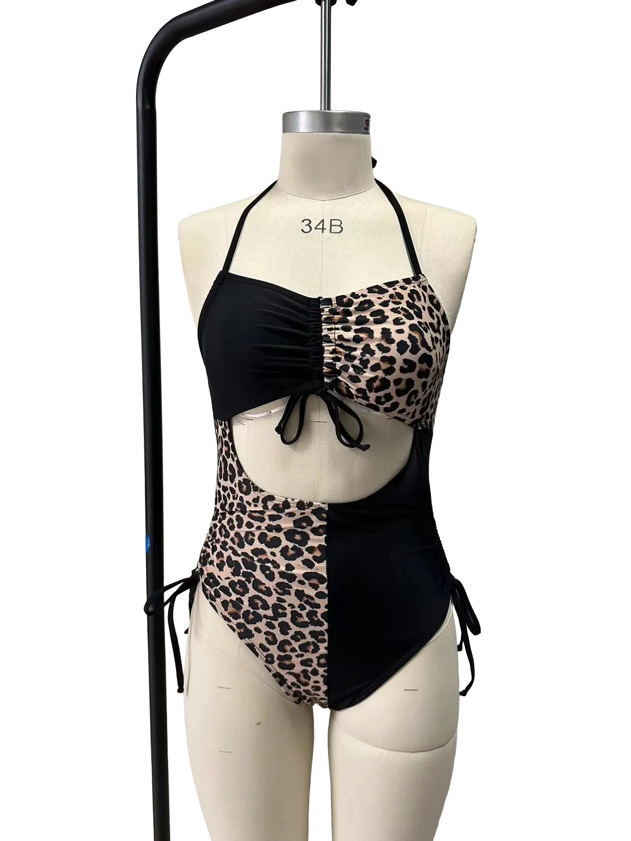 Custom Women's Halter Leopard Cut Out One Piece Swimsuit Sexy Monokini with Side Tie Cut Out