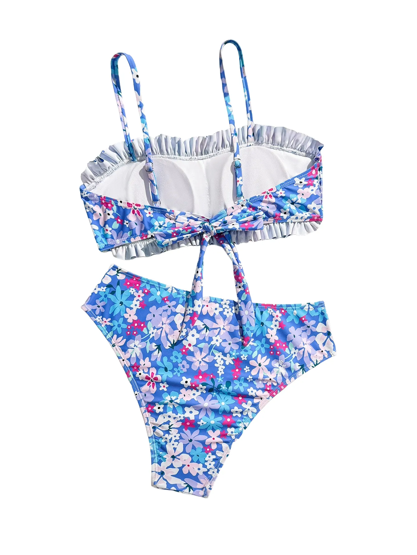 Custom Women's Ruffled Smocked Bandeau Two Piece Bikini with High Waist Bottom