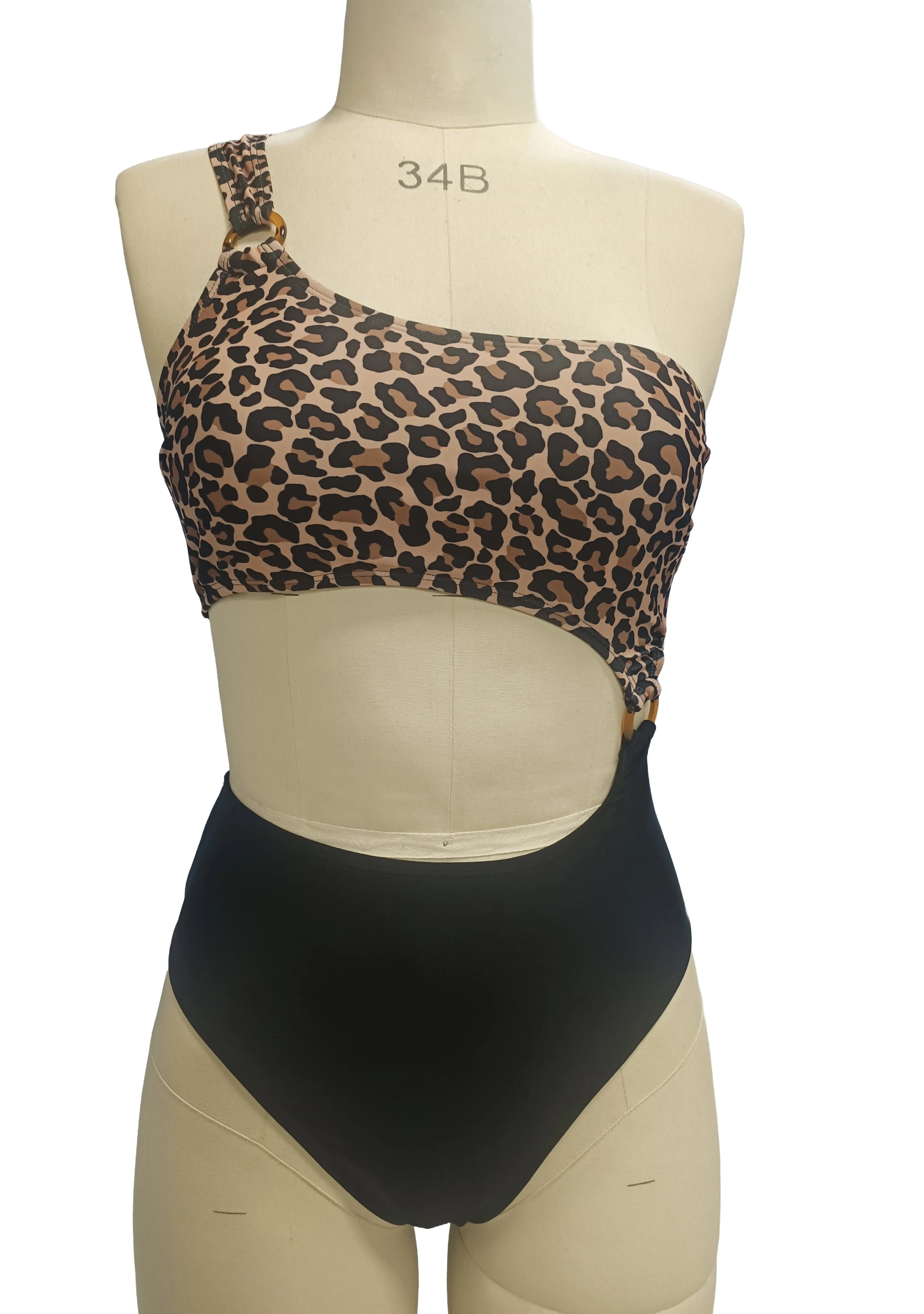Custom Women's Sex Leopard Print Monokini One Shoulder Cutout One Piece Swimsuit