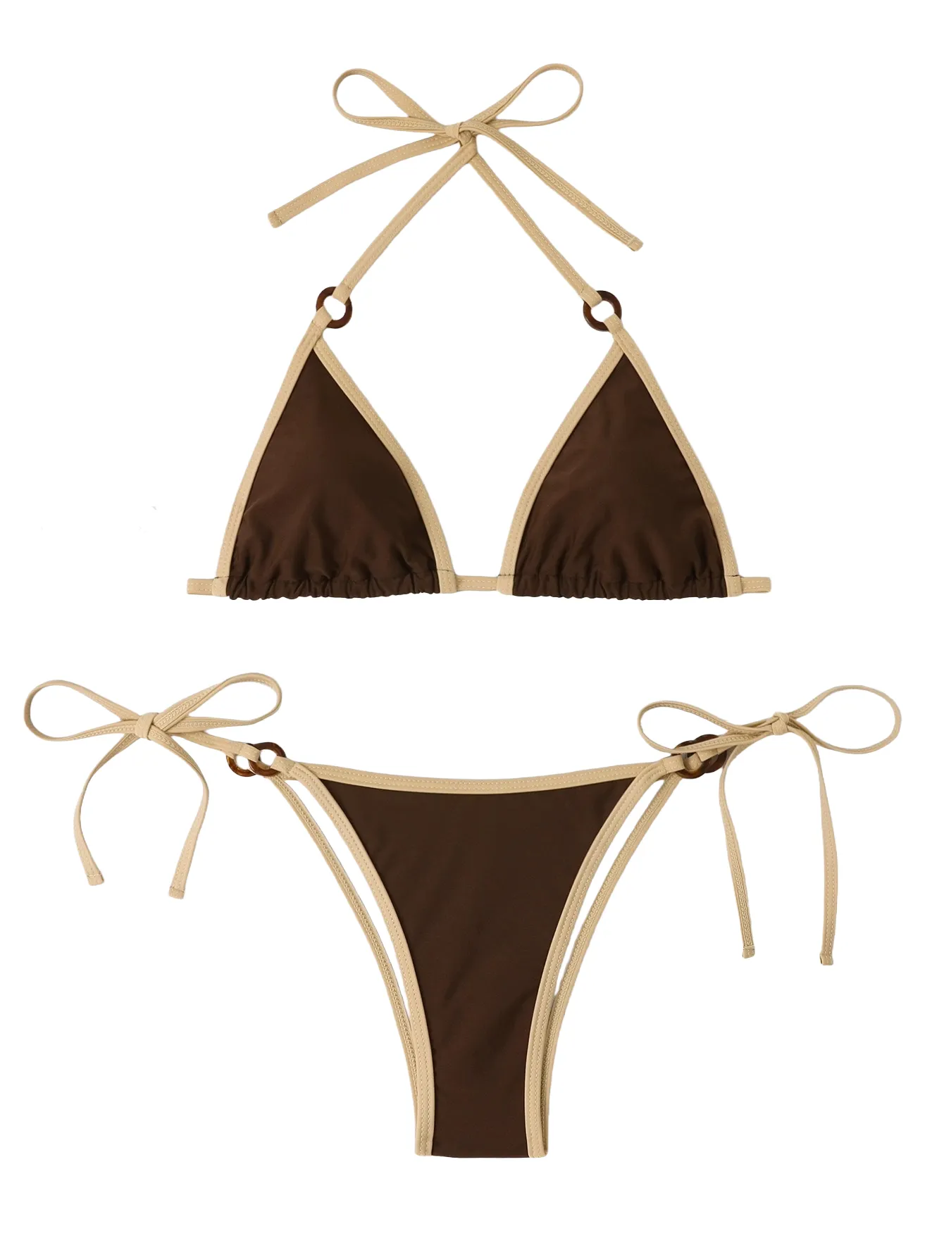Custom Women's Sexy Two-Piece Bikini with Adjustable Halter and Ring Accents