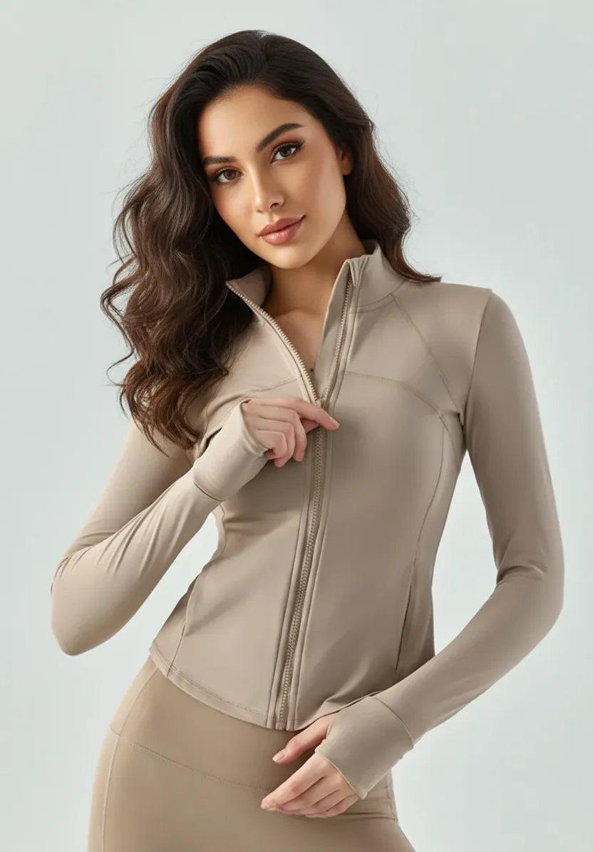 Custom Women’s Slim Fit Long Sleeve Fitness Jacket with Zipper