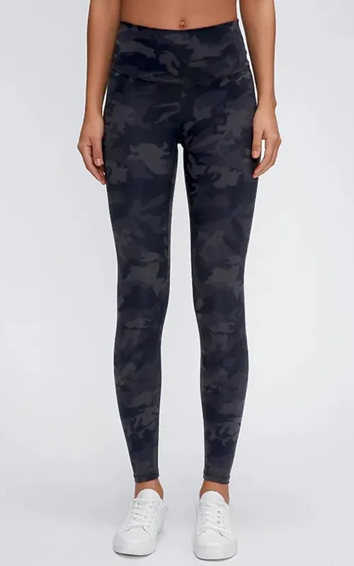 Full-Length Tummy Control Workout Leggings with Camouflage Print