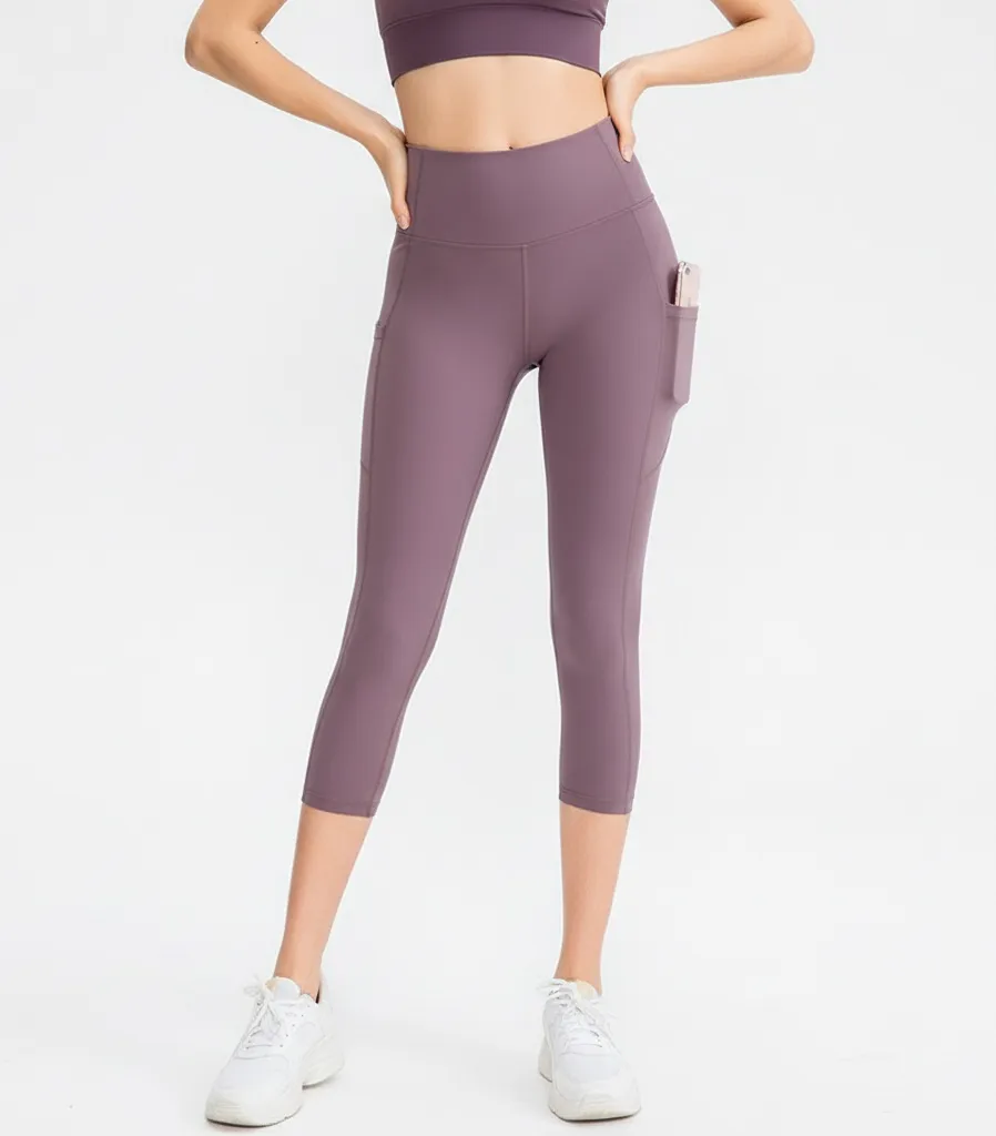 High Waist Capri Leggings with Side Pockets for Women