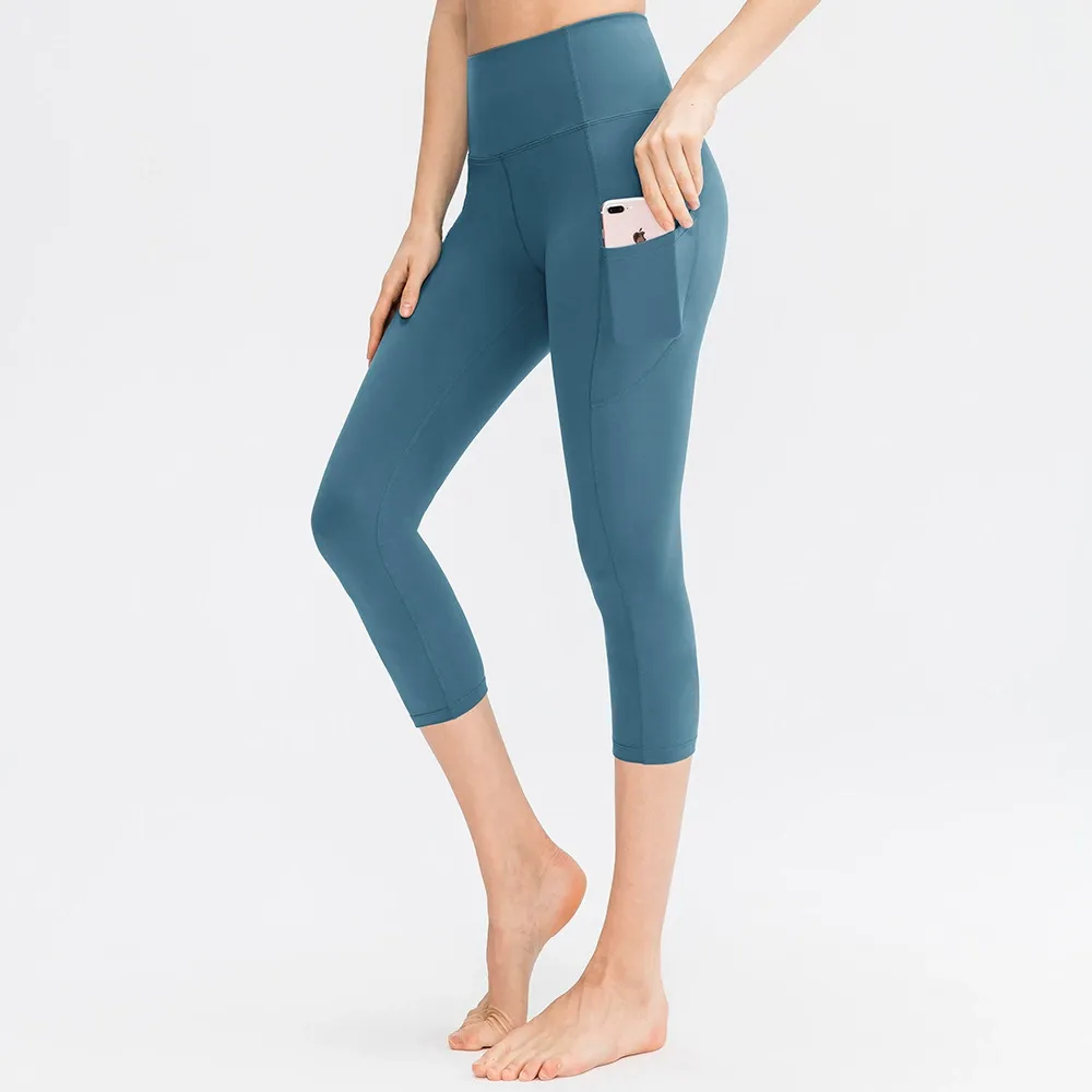 High Waist Capri Leggings with Side Pockets for Women