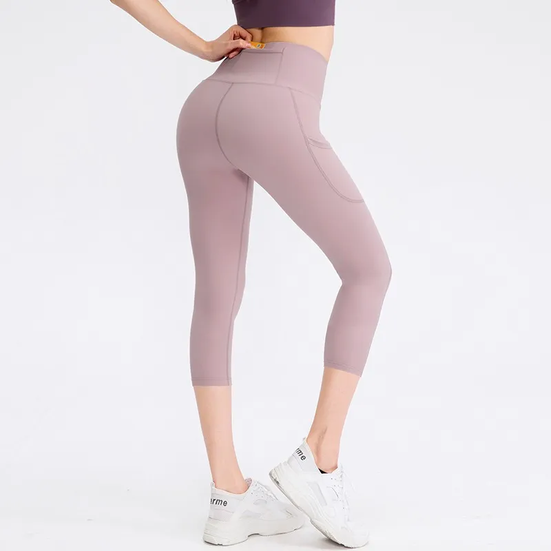 High Waist Capri Leggings with Side Pockets for Women