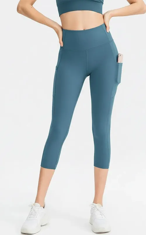 High Waist Capri Leggings with Side Pockets for Women