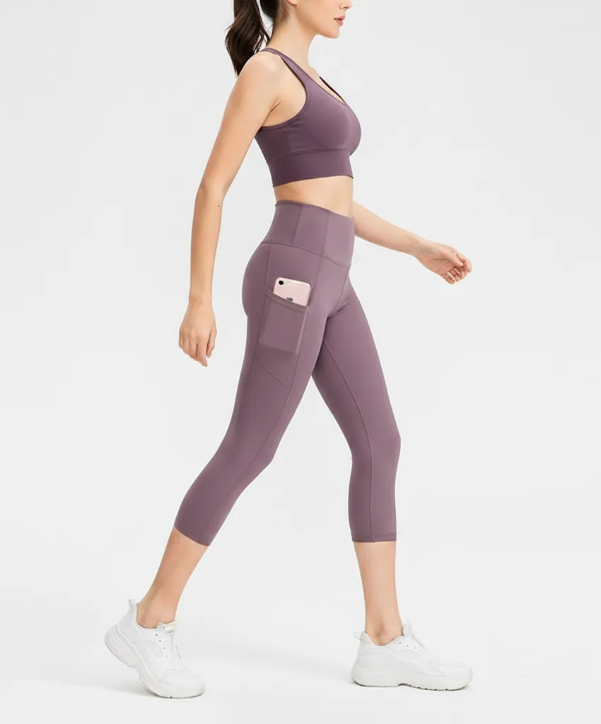 High Waist Capri Leggings with Side Pockets for Women