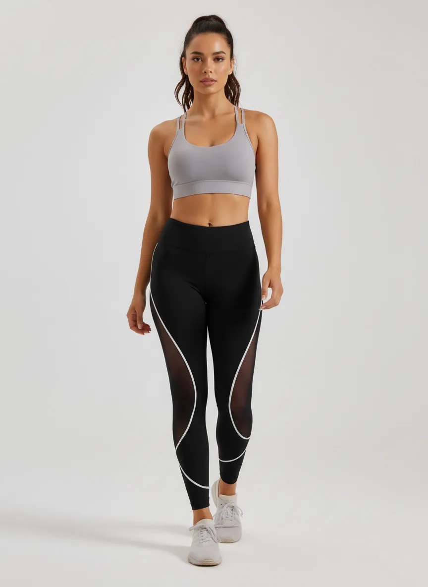 High Waist Slim Fit Sport Mesh Panel Yoga Leggings