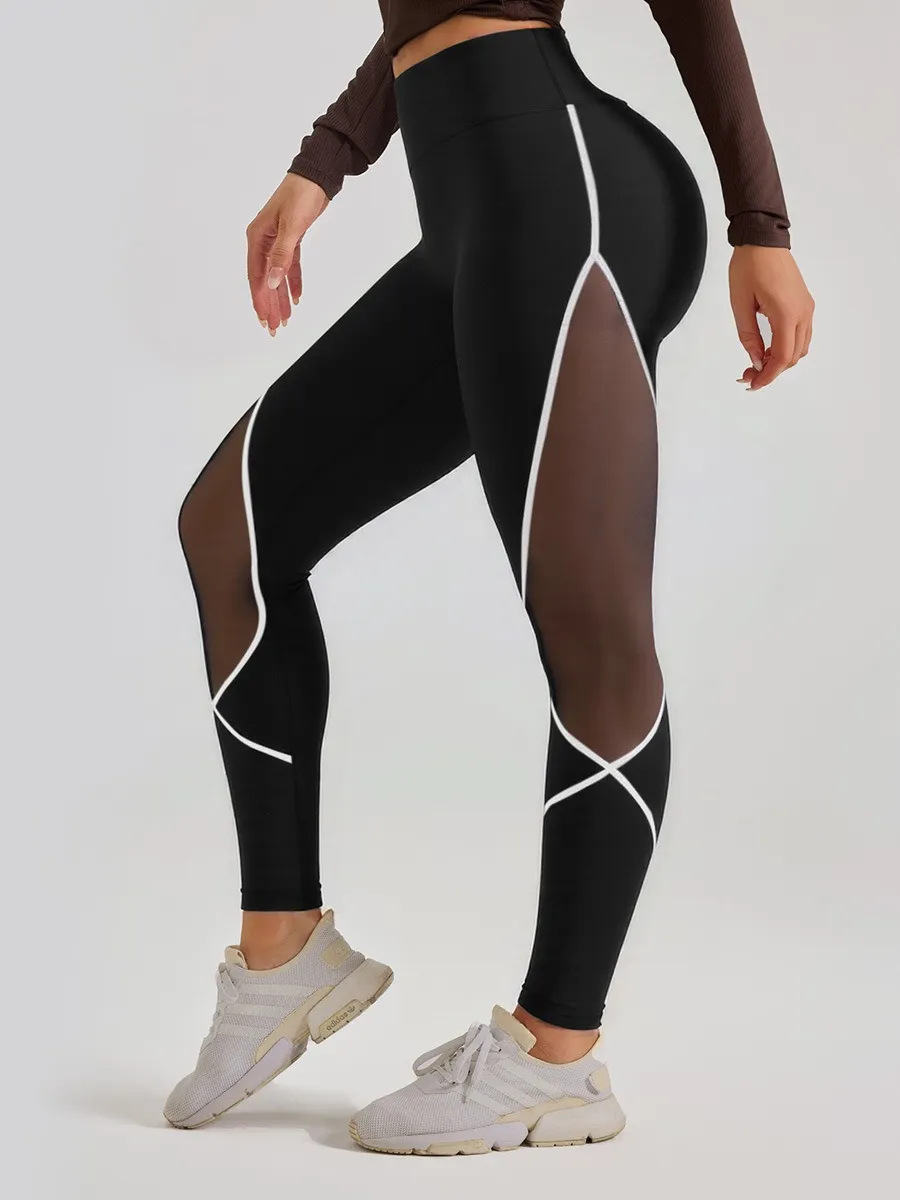 High Waist Slim Fit Sport Mesh Panel Yoga Leggings
