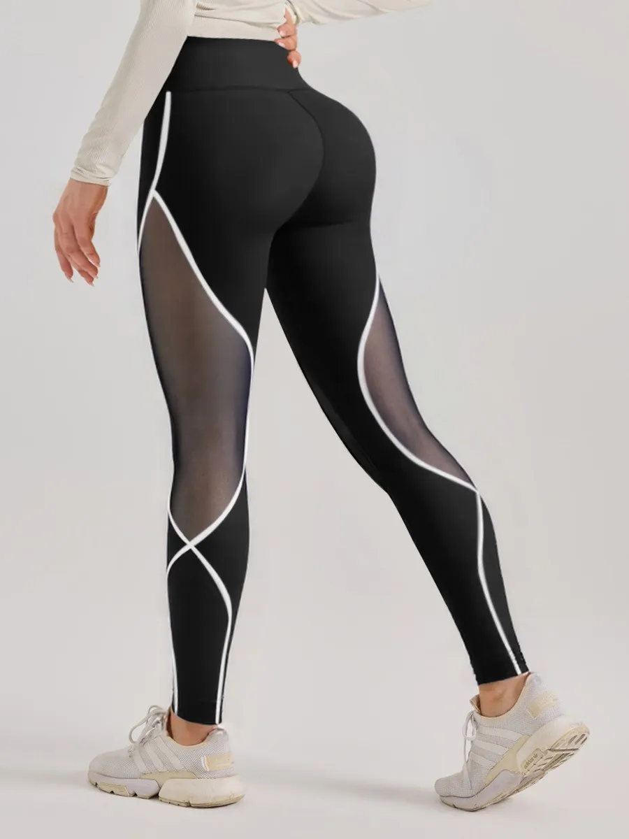 High Waist Slim Fit Sport Mesh Panel Yoga Leggings