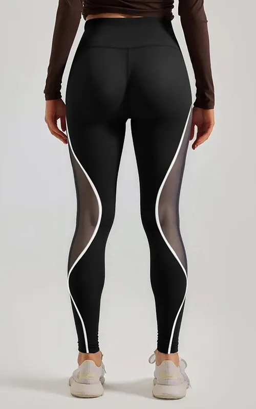 High Waist Slim Fit Sport Mesh Panel Yoga Leggings