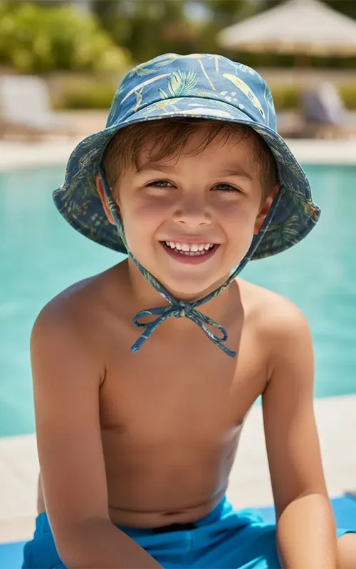 Kids UPF50+ Bucket Swim Hat with Adjustable Strap