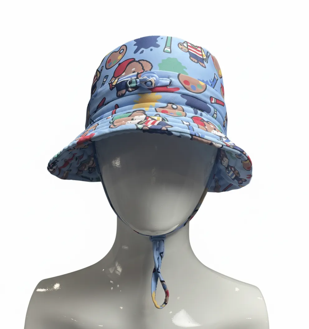 Kids UPF50+ Quick-Dry Bucket Swim Hat with Chin Strap