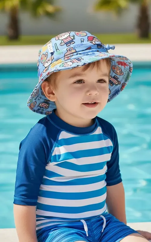 Kids UPF50+ Quick-Dry Bucket Swim Hat with Chin Strap