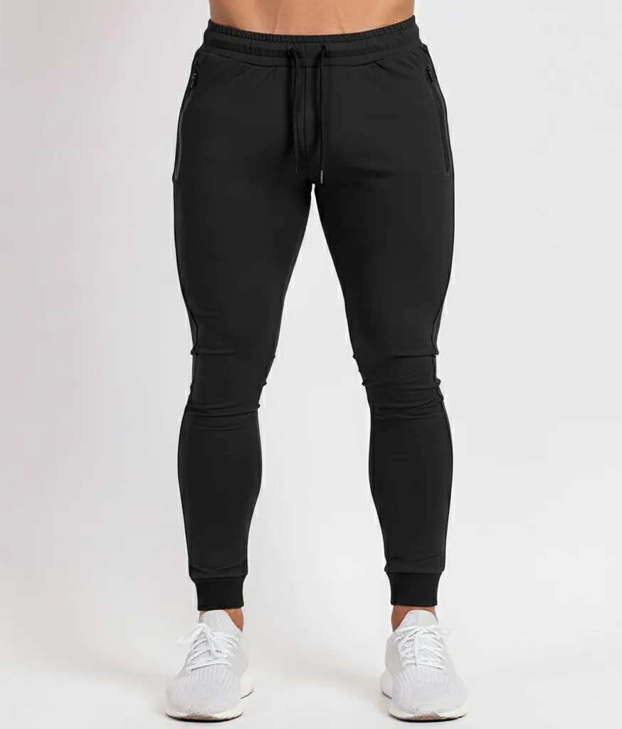 Men’s Black Workout Jogger Slim Fit Athletic Pants with Zippered Storage