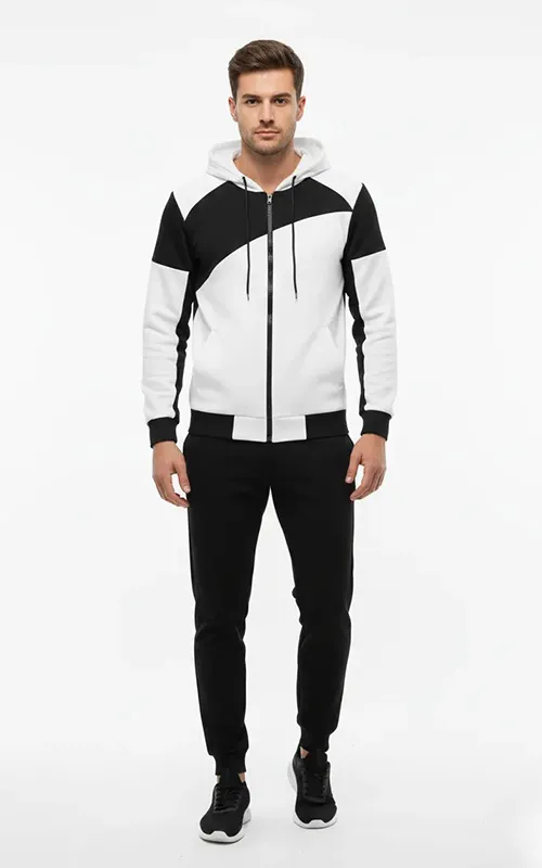 Men’s Casual Sport Outfit Two-Tone Zipper Hoodie Tracksuit
