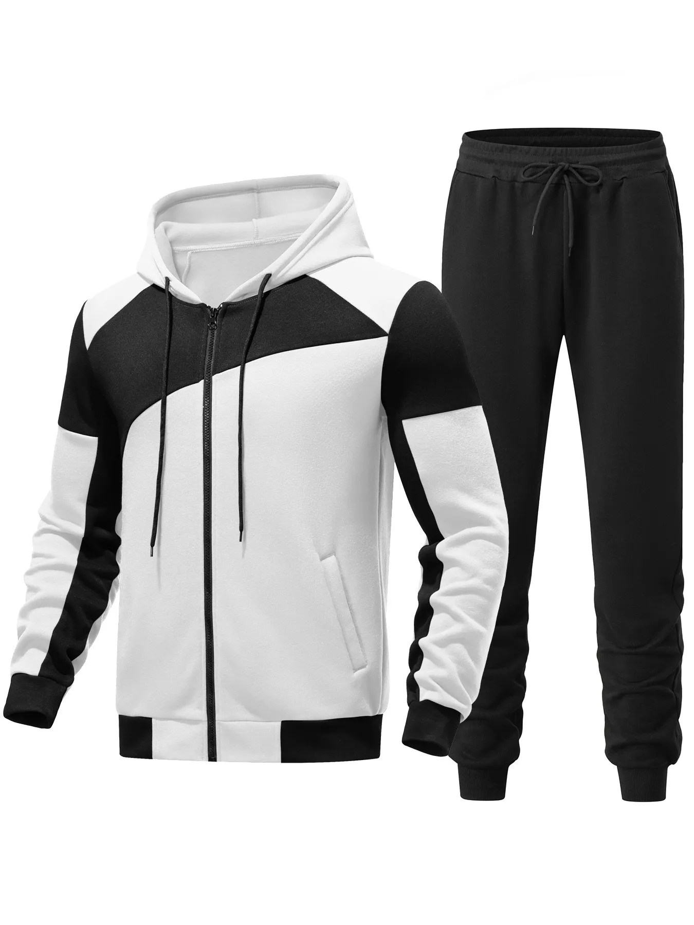 Men’s Casual Sport Outfit Two-Tone Zipper Hoodie Tracksuit